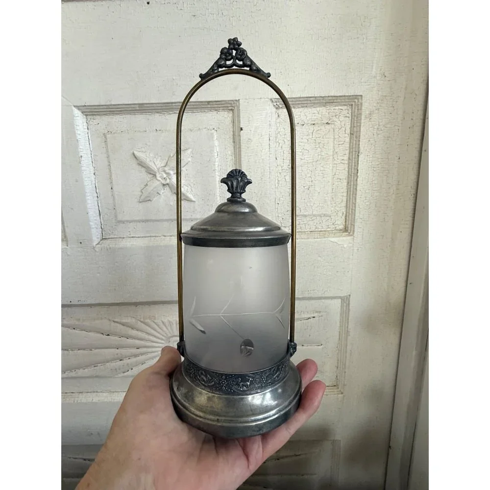 Antique Victorian Silverplated Frosted Glass Pickle Castor Jar Embossed Animals